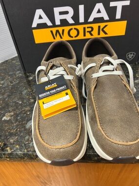 Ariat Brown Steel Toe Suede Lace-Up Slip-On Work Loafers